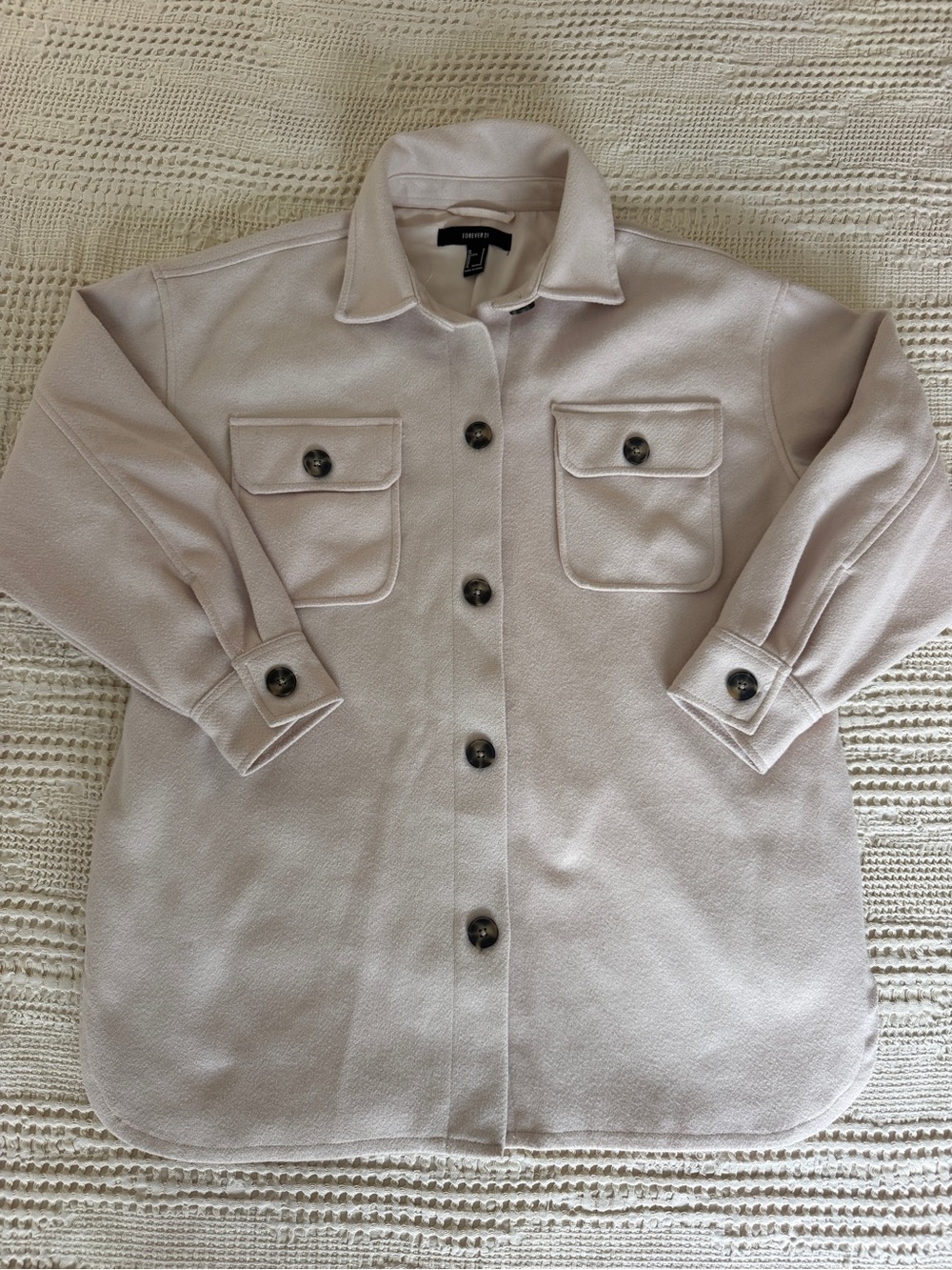 Forever 21 Beige Utility Shirt Jacket with Button Front